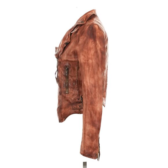 Muubaa x Free People Edgy Distressed Brown Leather Moto Biker Jacket Luxury Boho - Picture 7 of 16